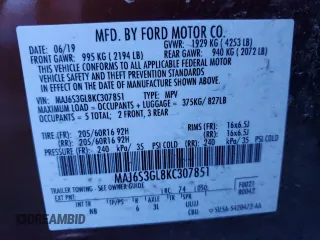 2019 Ford EcoSport SE with VIN MAJ6S3GL8KC307851, listed as a Copart auction lot 86219334 with 81,188 mi miles and Salvage Title. Bid and sale history available at carsss.com. Image 13.