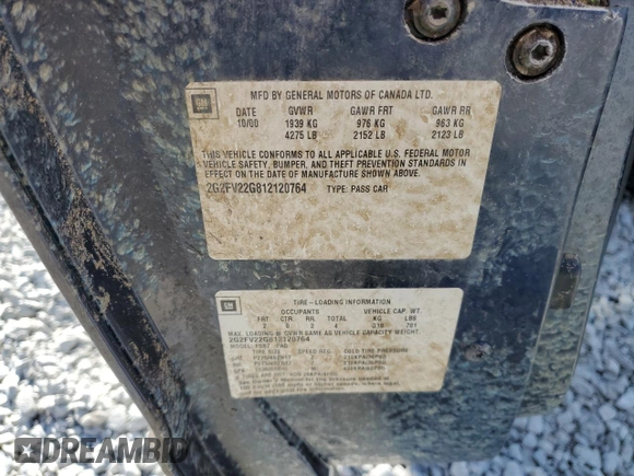 2001 Pontiac Firebird Formula with VIN 2G2FV22G812120764, listed as a Copart auction lot 80468124 with Not provided miles and Non repairable. Bid and sale history available at DreamBid. Image 13.