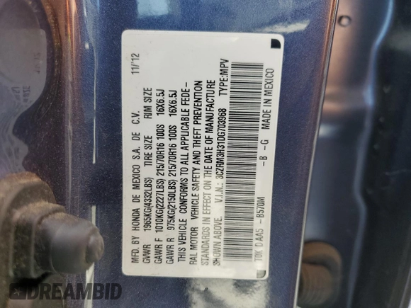 2013 Honda CR-V LX with VIN 3CZRM3H31DG703968, listed as a Copart auction lot 53812955 with 83,679 mi miles and Salvage Title. Bid and sale history available at carsss.com. Image 13.