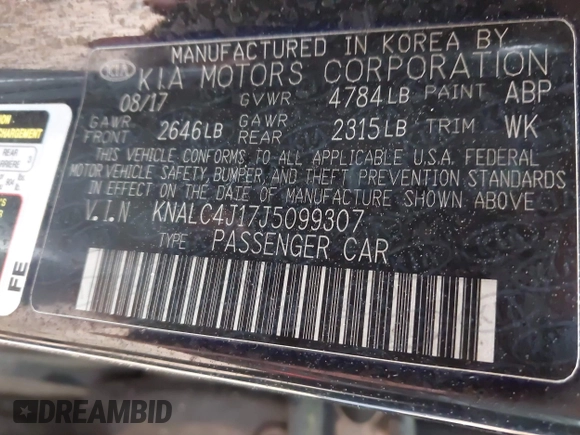 2018 Kia Cadenza Premium with VIN KNALC4J17J5099307, listed as a IAAI auction lot 41925008 with 118,474 mi miles. Bid and sale history available at carsss.com. Image 9.
