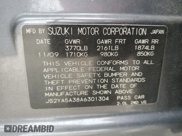 2010 Suzuki SX4 with VIN JS2YA5A38A6301304, listed as a Copart auction lot 73658134 with 119,177 mi miles and Salvage Title. Bid and sale history available at carsss.com. Image 15.