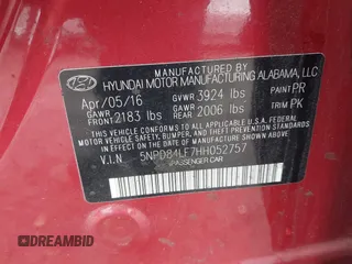 2017 Hyundai Elantra SE z VIN 5NPD84LF7HH052757, wystawiony jako IAAI lot #41409185 z przebiegiem 179 954 mil mil oraz . Historia ofert i sprzedaży dostępna na DreamBid. Obrazek 9.