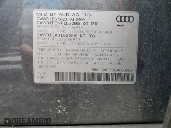 2016 Audi Q5 Premium Plus z VIN WA1L2AFP3GA066980, wystawiony jako Copart lot #59639485 z przebiegiem 78 866 mil mil oraz Szkoda całkowita • Salvage title. Historia ofert i sprzedaży dostępna na DreamBid. Obrazek 11.