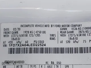 2020 Ford F-250 XL with VIN 1FD7X2A64LED22524, listed as a IAAI auction lot 41904127 with 65,255 mi miles and . Bid and sale history available at DreamBid. Image 9.