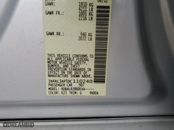 2013 Nissan Altima 2.5 SL with VIN 1N4AL3AP5DC110240, listed as a Copart auction lot 48787525 with 122,157 mi miles and Salvage Title. Bid and sale history available at carsss.com. Image 12.