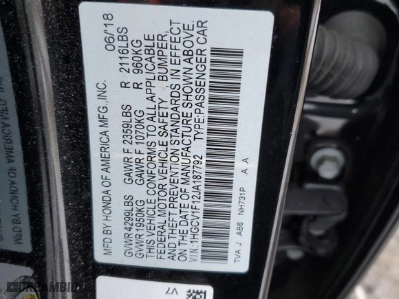 2018 Honda Accord Sedan LX 1.5T with VIN 1HGCV1F12JA187792, listed as a Copart auction lot 44931175 with 45,598 mi miles and Salvage Title. Bid and sale history available at carsss.com. Image 13.