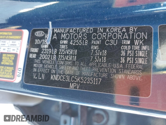 2019 Kia Niro Touring with VIN KNDCE3LC5K5235117, listed as a Copart auction lot 82282574 with 81,362 mi miles and Salvage Title. Bid and sale history available at carsss.com. Image 14.