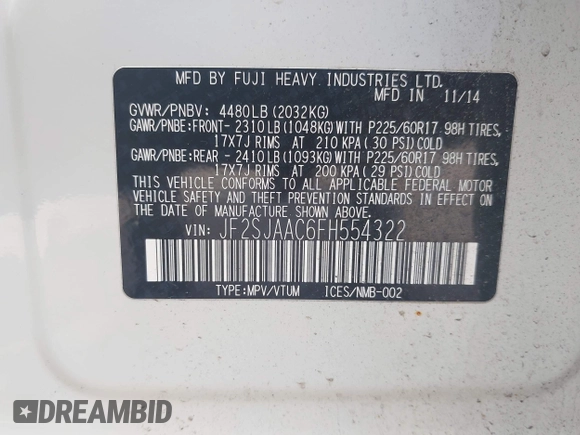 2015 Subaru Forester 2.5i с VIN JF2SJAAC6FH554322, выставлен на аукционе IAAI как лот 42694053 с пробегом 150 487 миль миль и . История ставок и продаж доступна на DreamBid. Изображение 9.