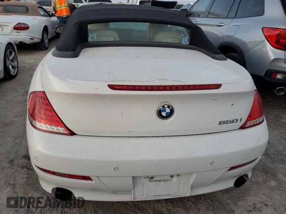 2010 BMW 6 Series 650i with VIN WBAEB5C5XAC225947, listed as a Copart auction lot 75091664 with 0 mi miles and Salvage Title. Bid and sale history available at carsss.com. Image 6.
