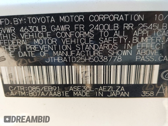 2017 Lexus IS 200t с VIN JTHBA1D25H5038778, выставлен на аукционе IAAI как лот 41863078 с пробегом 139 669 миль миль и . История ставок и продаж доступна на DreamBid. Изображение 9.