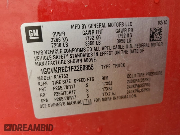 2015 Chevrolet Silverado 1500 LT with VIN 1GCVKREC1FZ260855, listed as a Copart auction lot 50956085 with 155,403 mi miles and Salvage Title. Bid and sale history available at carsss.com. Image 12.