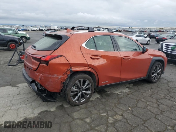 2020 Lexus UX 250h F Sport with VIN JTHR9JBH1L2026913, listed as a Copart auction lot 53477275 with 56,518 mi miles and Salvage title. Bid and sale history available at DreamBid. Image 3.
