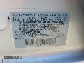2015 Nissan Versa SV with VIN 3N1CN7AP2FL921458, listed as a Copart auction lot 50165295 with 85,593 mi miles and Salvage Title. Bid and sale history available at carsss.com. Image 14.