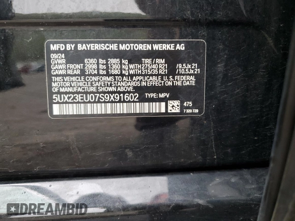 2025 BMW X5 xDrive40i z VIN 5UX23EU07S9X91602, wystawiony jako Copart lot #55647515 z przebiegiem Nie podano mil oraz Szkoda całkowita • Salvage title. Historia ofert i sprzedaży dostępna na DreamBid. Obrazek 13.
