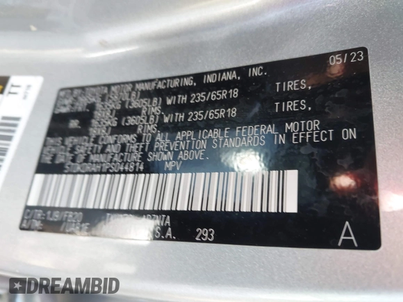 2023 Toyota Highlander L z VIN 5TDKDRAH1PS044814, wystawiony jako IAAI lot #41258184 z przebiegiem 54 055 mil mil oraz . Historia ofert i sprzedaży dostępna na DreamBid. Obrazek 9.