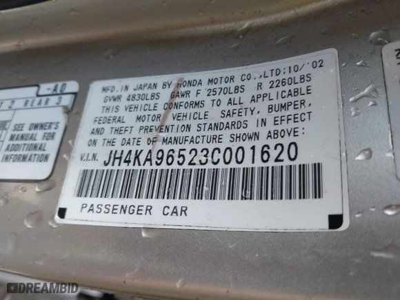 2003 Acura RL with VIN JH4KA96523C001620, listed as a IAAI auction lot 41448464 with 1 miles. Bid and sale history available at carsss.com. Image 9.