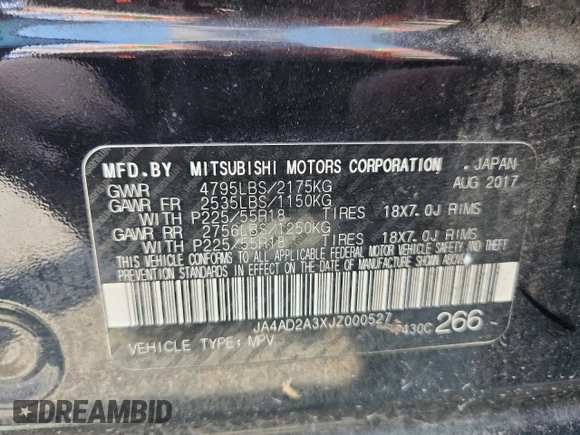 2018 Mitsubishi Outlander ES with VIN JA4AD2A3XJZ000527, listed as a Copart auction lot 63985205 with Not provided miles and Clean title. Bid and sale history available at DreamBid. Image 12.