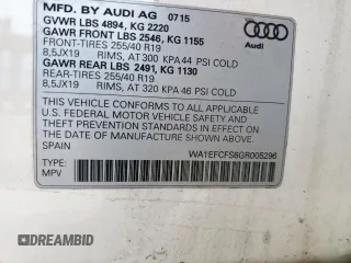 2016 Audi Q3 Premium Plus with VIN WA1EFCFS6GR005296, listed as a Copart auction lot 55215265 with 104,899 mi miles and Salvage title. Bid and sale history available at DreamBid. Image 13.