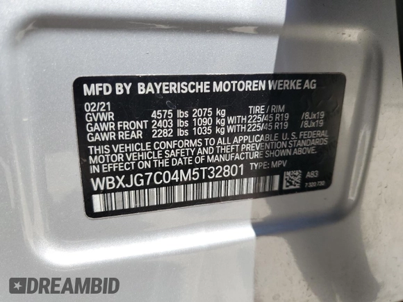 2021 BMW X1 sDrive28i z VIN WBXJG7C04M5T32801, wystawiony jako Copart lot #52046425 z przebiegiem 45 584 mil mil oraz Szkody całkowita. Historia ofert i sprzedaży dostępna na DreamBid. Obrazek 13.