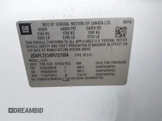 2015 GMC Terrain SLT with VIN 2GKFLTE34F6151904, listed as a IAAI auction lot 41141439 with 171,995 mi miles and . Bid and sale history available at DreamBid. Image 9.