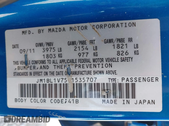 2012 Mazda Mazda3 i Touring with VIN JM1BL1V75C1535707, listed as a IAAI auction lot 41988579 with 168,560 mi miles. Bid and sale history available at carsss.com. Image 9.