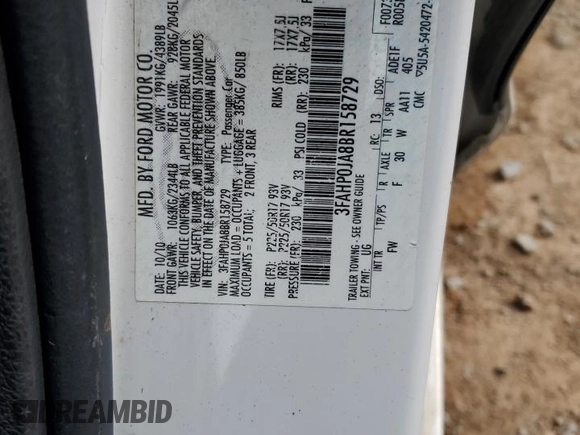2011 Ford Fusion SEL with VIN 3FAHP0JA8BR158729, listed as a Copart auction lot 51606315 with 177,478 mi miles and Salvage Title. Bid and sale history available at carsss.com. Image 12.