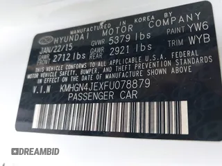 2015 Hyundai Genesis 3.8L with VIN KMHGN4JEXFU078879, listed as a IAAI auction lot 42023183 with 178,075 mi miles. Bid and sale history available at carsss.com. Image 9.