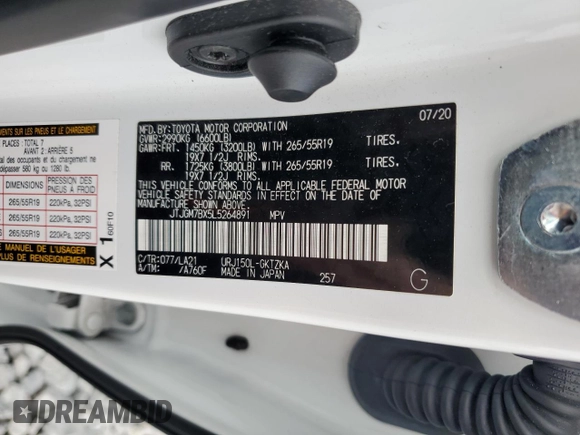 2020 Lexus GX 460 Luxury with VIN JTJGM7BX5L5264891, listed as a Copart auction lot 51696565 with 40,218 mi miles and Salvage Title. Bid and sale history available at DreamBid. Image 14.