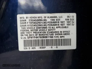 2013 Honda Pilot EX-L with VIN 5FNYF4H76DB081166, listed as a Copart auction lot 43065305 with 134,313 mi miles and Salvage Title. Bid and sale history available at carsss.com. Image 13.
