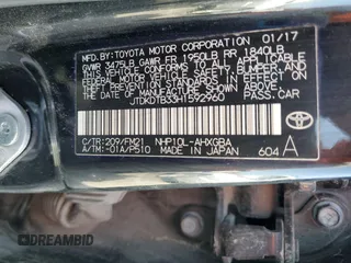 2017 Toyota Prius One with VIN JTDKDTB33H1592960, listed as a Copart auction lot 58422745 with 40,257 mi miles and Clean title. Bid and sale history available at DreamBid. Image 12.
