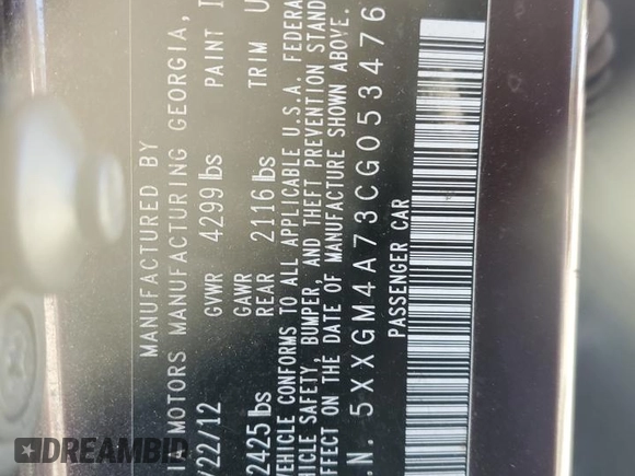 2012 Kia Optima LX with VIN 5XXGM4A73CG053476, listed as a Copart auction lot 53547885 with 233,948 mi miles and Salvage Title. Bid and sale history available at carsss.com. Image 13.