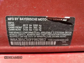 2015 BMW 3 Series 328i xDrive with VIN WBA3B5C50FF962863, listed as a Copart auction lot 54935465 with 80,837 mi miles and Salvage title. Bid and sale history available at DreamBid. Image 12.