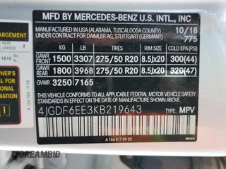 2019 Mercedes-Benz GLS 450 with VIN 4JGDF6EE3KB219643, listed as a Copart auction lot 42172674 with 83,432 mi miles and . Bid and sale history available at DreamBid. Image 15.