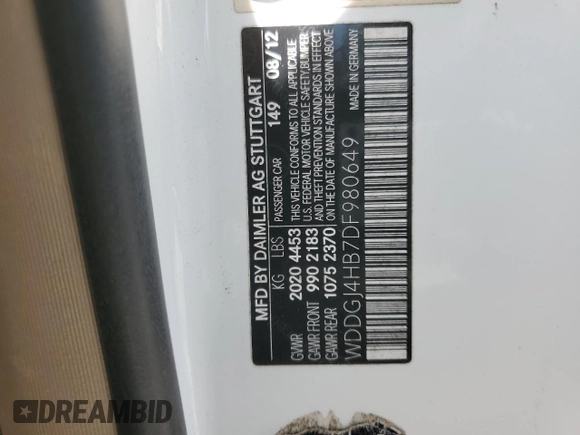 2013 Mercedes-Benz C 250 with VIN WDDGJ4HB7DF980649, listed as a Copart auction lot 57817425 with 109,210 mi miles and Salvage title. Bid and sale history available at DreamBid. Image 12.