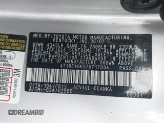2007 Toyota Camry CE with VIN 4T1BE46K57U717034, listed as a IAAI auction lot 42192118 with 172,366 mi miles and . Bid and sale history available at DreamBid. Image 9.