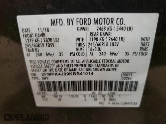 2019 Ford Edge SEL with VIN 2FMPK4J99KBB41014, listed as a Copart auction lot 45734765 with 113,062 mi miles and Clean Title. Bid and sale history available at carsss.com. Image 14.