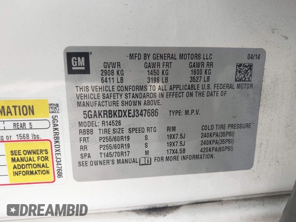2014 Buick Enclave Leather with VIN 5GAKRBKDXEJ347686, listed as a IAAI auction lot 41480404 with 162,949 mi miles and . Bid and sale history available at carsss.com. Image 9.