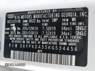 2019 Kia Sorento SX Limited with VIN 5XYPKDA55KG534456, listed as a Copart auction lot 46461045 with 65,259 mi miles and Salvage Title. Bid and sale history available at carsss.com. Image 14.