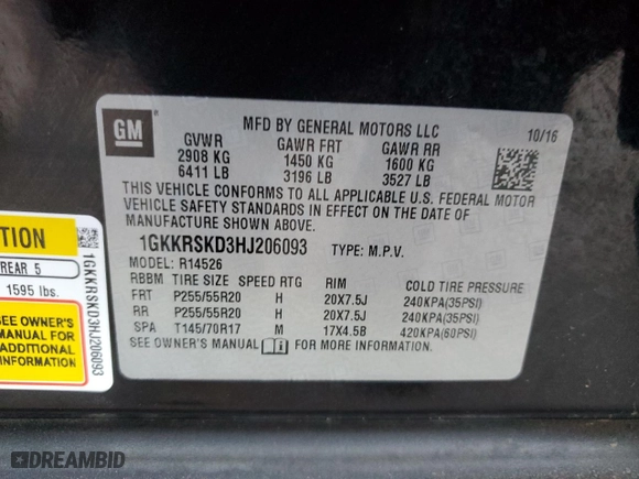2017 GMC Acadia Limited Limited with VIN 1GKKRSKD3HJ206093, listed as a Copart auction lot 80157404 with 156,251 mi miles and Clean Title. Bid and sale history available at carsss.com. Image 13.