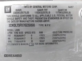 2007 Chevrolet Equinox LT with VIN 2CNDL73FX76229090, listed as a IAAI auction lot 41908024 with 216,461 mi miles. Bid and sale history available at carsss.com. Image 9.