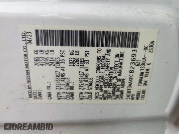 2023 Nissan Rogue S with VIN 5N1BT3AAXPC823693, listed as a Copart auction lot 63245025 with 20,506 mi miles and Clean title. Bid and sale history available at DreamBid. Image 14.