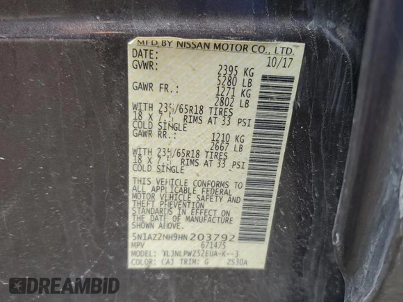 2017 Nissan Murano S z VIN 5N1AZ2MH9HN203792, wystawiony jako Copart lot #54943445 z przebiegiem 93 876 mil mil oraz Szkoda całkowita • Salvage title. Historia ofert i sprzedaży dostępna na DreamBid. Obrazek 12.