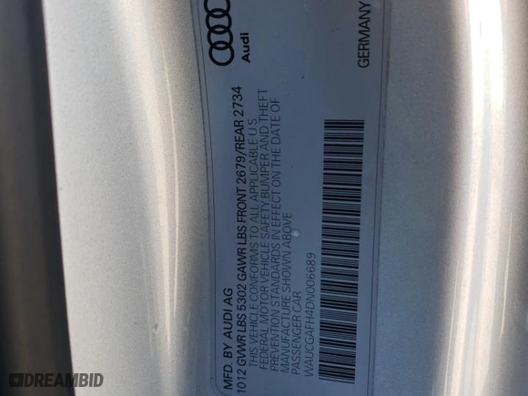2013 Audi S5 Premium Plus with VIN WAUCGAFH4DN006689, listed as a Copart auction lot 80929814 with 65,818 mi miles and Salvage Title. Bid and sale history available at carsss.com. Image 12.