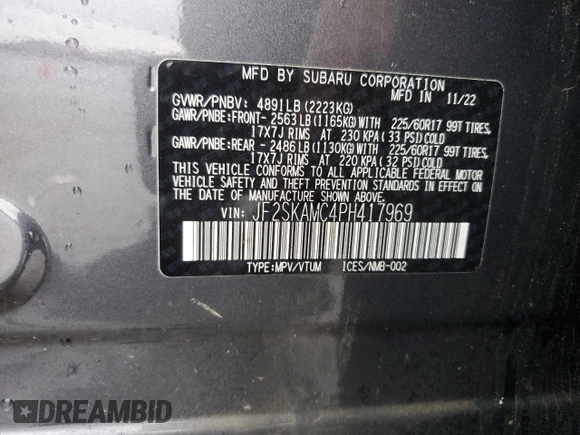 2023 Subaru Forester Wilderness with VIN JF2SKAMC4PH417969, listed as a Copart auction lot 43445735 with 75,358 mi miles and Salvage Title. Bid and sale history available at carsss.com. Image 13.