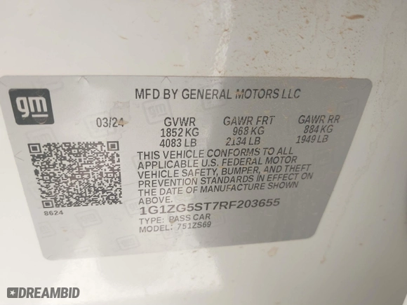 2024 Chevrolet Malibu RS with VIN 1G1ZG5ST7RF203655, listed as a IAAI auction lot 41815020 with 13,517 mi miles. Bid and sale history available at carsss.com. Image 9.