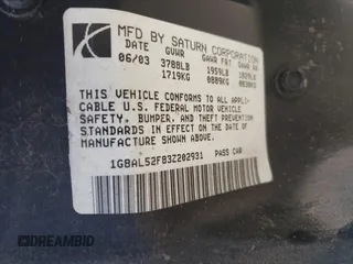 2003 Saturn ION with VIN 1G8AL52F83Z202931, listed as a Copart auction lot 86487104 with 180,644 mi miles and Salvage Title. Bid and sale history available at carsss.com. Image 14.