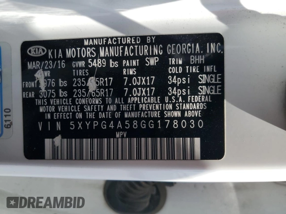 2016 Kia Sorento LX with VIN 5XYPG4A58GG178030, listed as a Copart auction lot 55608725 with 212,810 mi miles and Salvage Title. Bid and sale history available at carsss.com. Image 14.