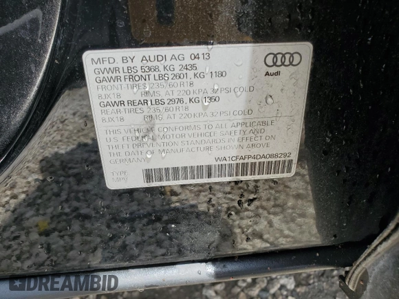 2013 Audi Q5 Premium с VIN WA1CFAFP4DA088292, выставлен на аукционе Copart как лот 52532425 с пробегом 143 825 миль миль и Чистый • Clean title. История ставок и продаж доступна на DreamBid. Изображение 13.
