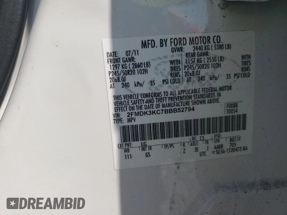 2011 Ford Edge Limited with VIN 2FMDK3KC7BBB52794, listed as a Copart auction lot 49976445 with 137,168 mi miles and Salvage Title. Bid and sale history available at carsss.com. Image 15.