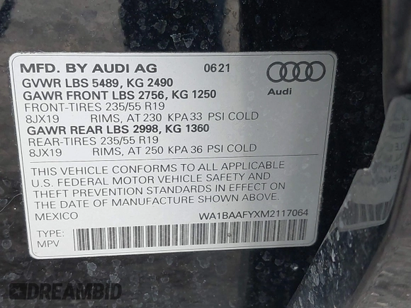 2021 Audi Q5 Premium Plus with VIN WA1BAAFYXM2117064, listed as a IAAI auction lot 42025878 with 75,766 mi miles and . Bid and sale history available at DreamBid. Image 9.